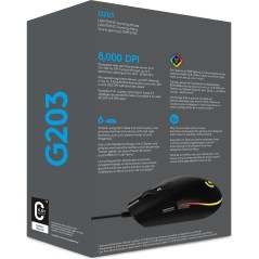 Logitech Gaming Mouse G203 LIGHTSYNC - Optisk, Kabling, Sort - Præcision & Komfort til Gamere!